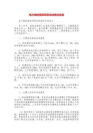 电力局经营部项目完成情况总结