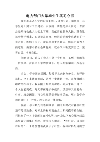 电力部门大学毕业生实习心得