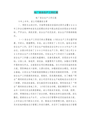 电厂安全生产工作汇报
