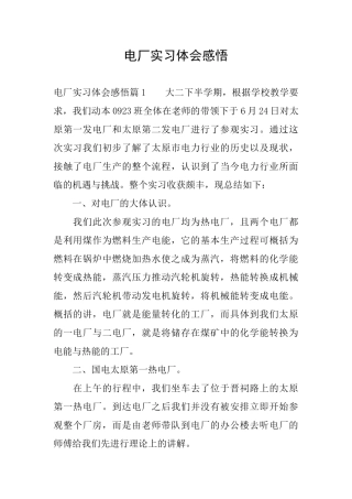 电厂实习体会感悟