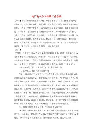 电厂电气个人年终工作总结