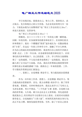 电厂转正工作总结范文2025