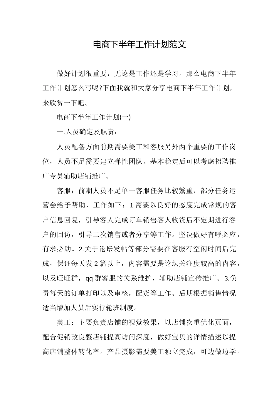 电商下半年工作计划范文_第1页