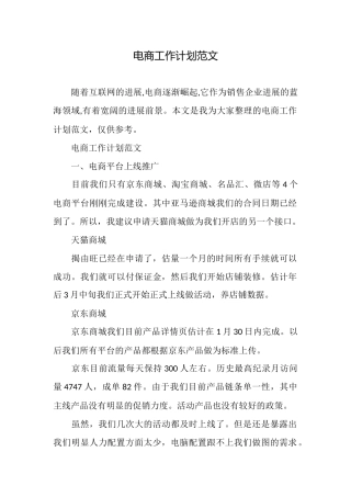 电商工作计划范文