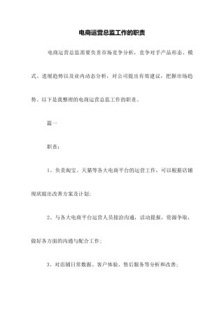 电商运营总监工作的职责