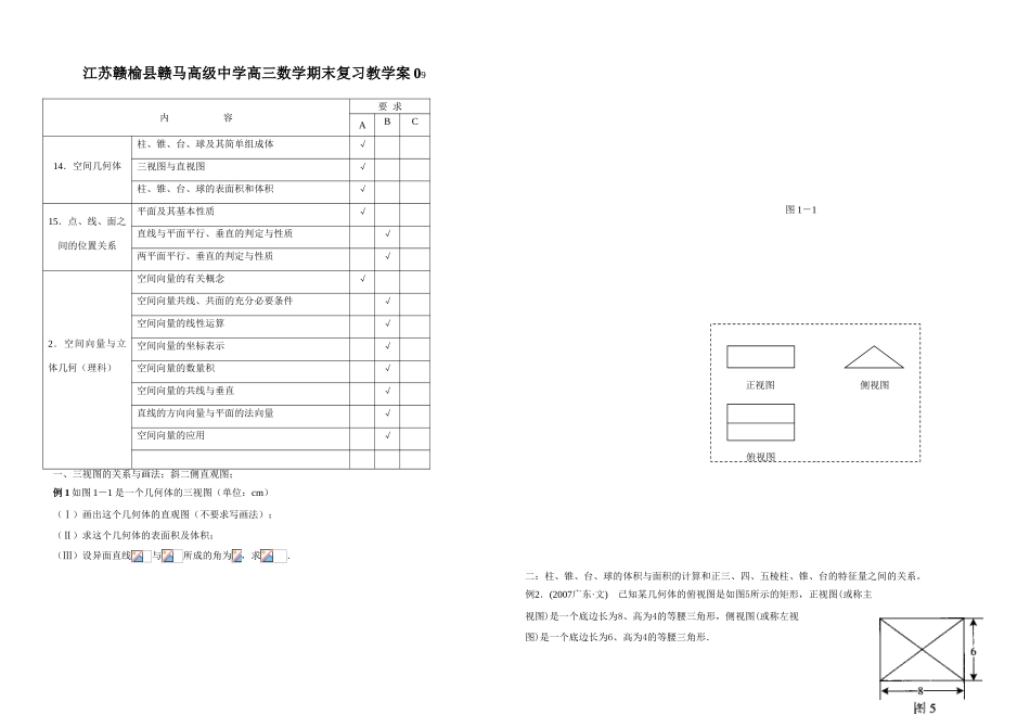 江苏赣榆县赣马高级中学高三数学期末复习立体几何教学案09_第1页