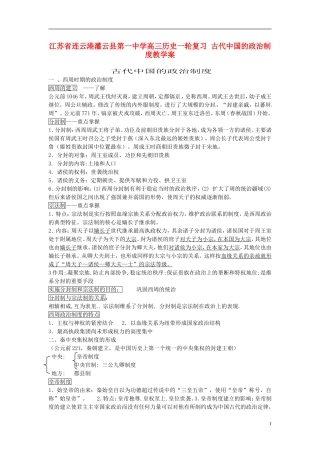 江苏省连云港灌云县第一中学高三历史一轮复习 古代中国的政治制度教学案