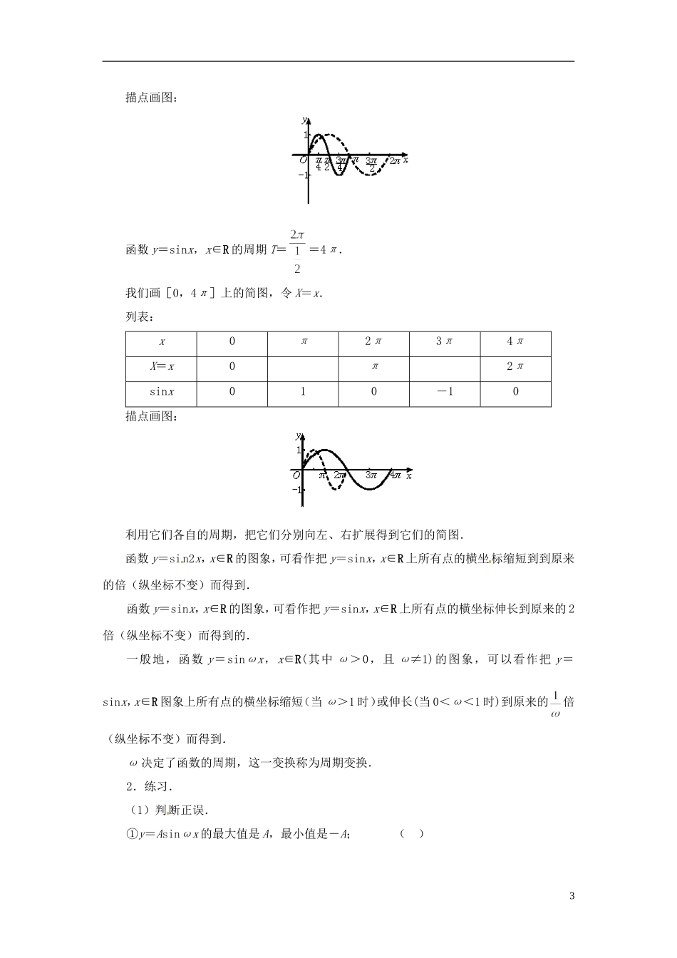 江苏省连云港灌云县第一中学高中数学 1.3.3 函数y＝Asin(ωx＋φ)的图象（1）教案 新人教A版必修1_第3页
