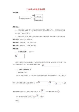 江苏石榴高级中学2010年高三物理第一轮复习 第五章 万有引力定律及其应用教案 人教版