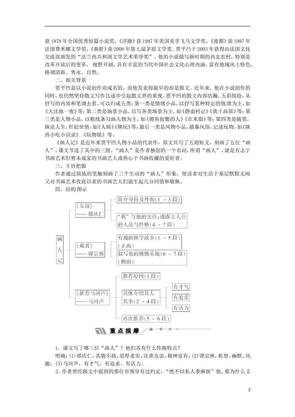 江西省吉安县油田中学2013-2014学年高中语文 第1专题 第3课 画人记学练案 苏教版选修《现代散文选读》_第2页