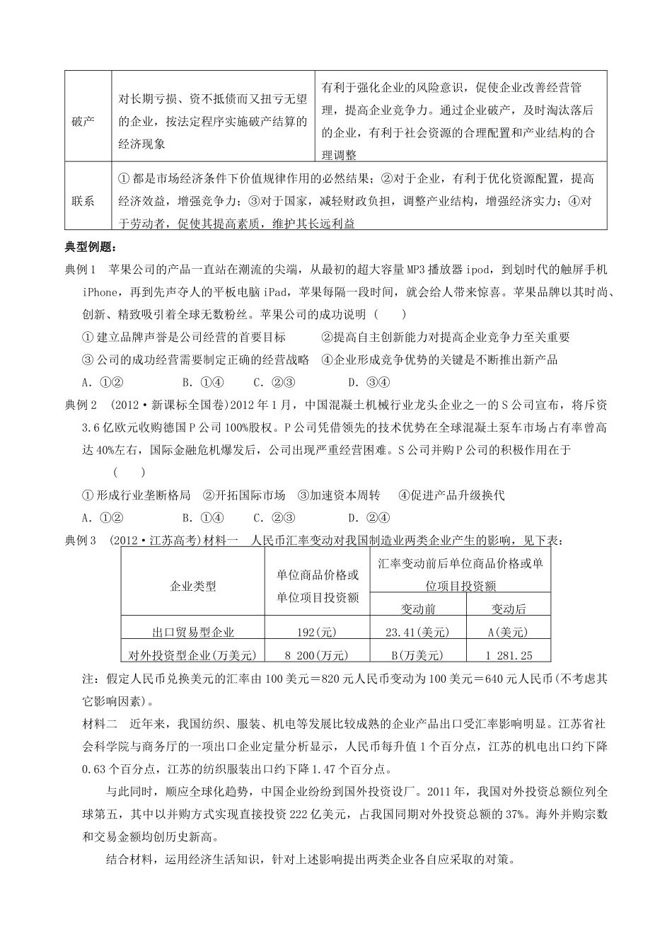 江苏省邳州市第四中学高三政治 公司及其经营复习学案_第2页