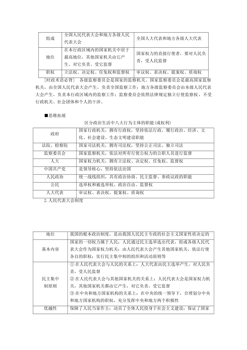 江苏省高考政治二轮复习 专题六 发展社会主义民主政治教学案（含解析）-人教版高三全册政治教学案_第2页