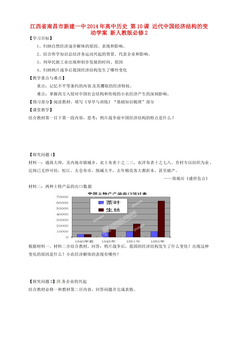 江西省南昌市新建一中2014年高中历史 第10课 近代中国经济结构的变动学案 新人教版必修2_第1页
