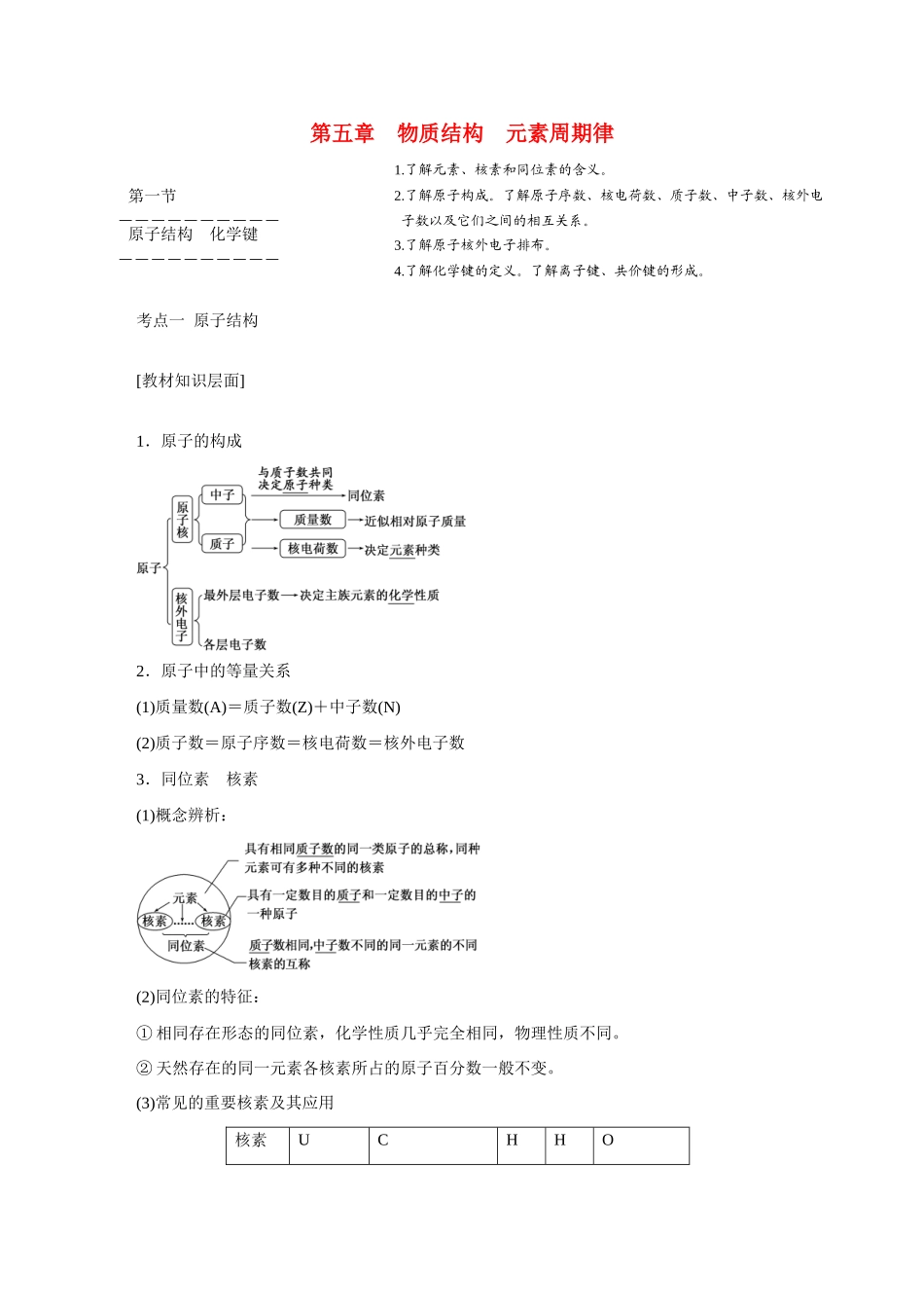 江西省横峰中学2016届高考化学一轮复习 第五章 物质结构 元素周期律导学案_第1页