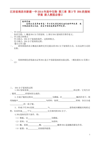 江西省南昌市新建一中2014年高中生物 第三章 第3节 DNA的复制学案 新人教版必修2