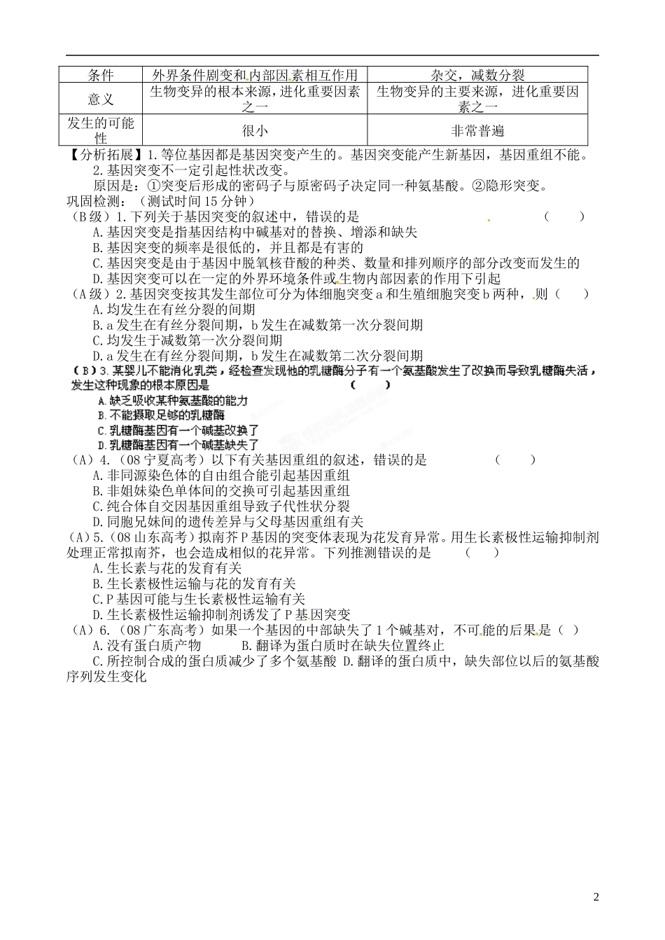 江西省南昌市新建一中2014年高中生物 第五章 第1节 基因突变和基因重组学案 新人教版必修2_第2页