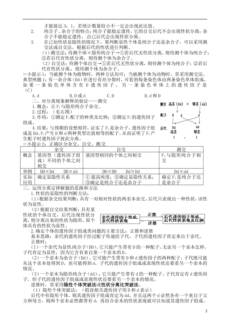 江西省南昌市新建一中2014年高中生物 第一章 第2节 孟德尔的豌豆杂交实验（一）学案 新人教版必修2_第3页