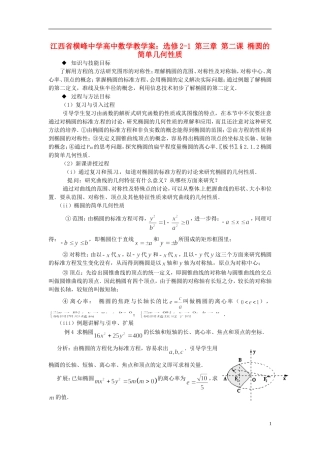 江西省横峰中学高中数学 第三章 第二课 椭圆的简单几何性质教学案 新人教A版选修2-1