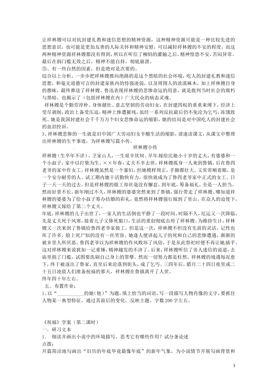 江西省信丰中学高二语文 祝福学案 新人教版_第3页
