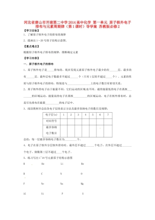 河北省唐山市开滦第二中学2014高中化学 第一单元 原子核外电子排布与元素周期律（第1课时）导学案 苏教版必修2