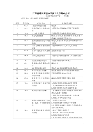 江苏省靖江高级中学高三化学期中分析