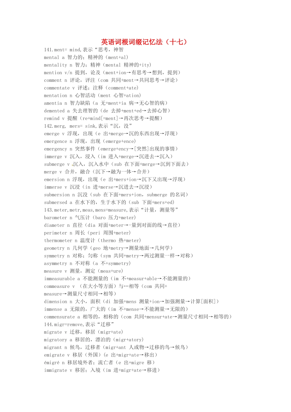江西省萍乡市高中英语词根词缀记忆法（十七）_第1页