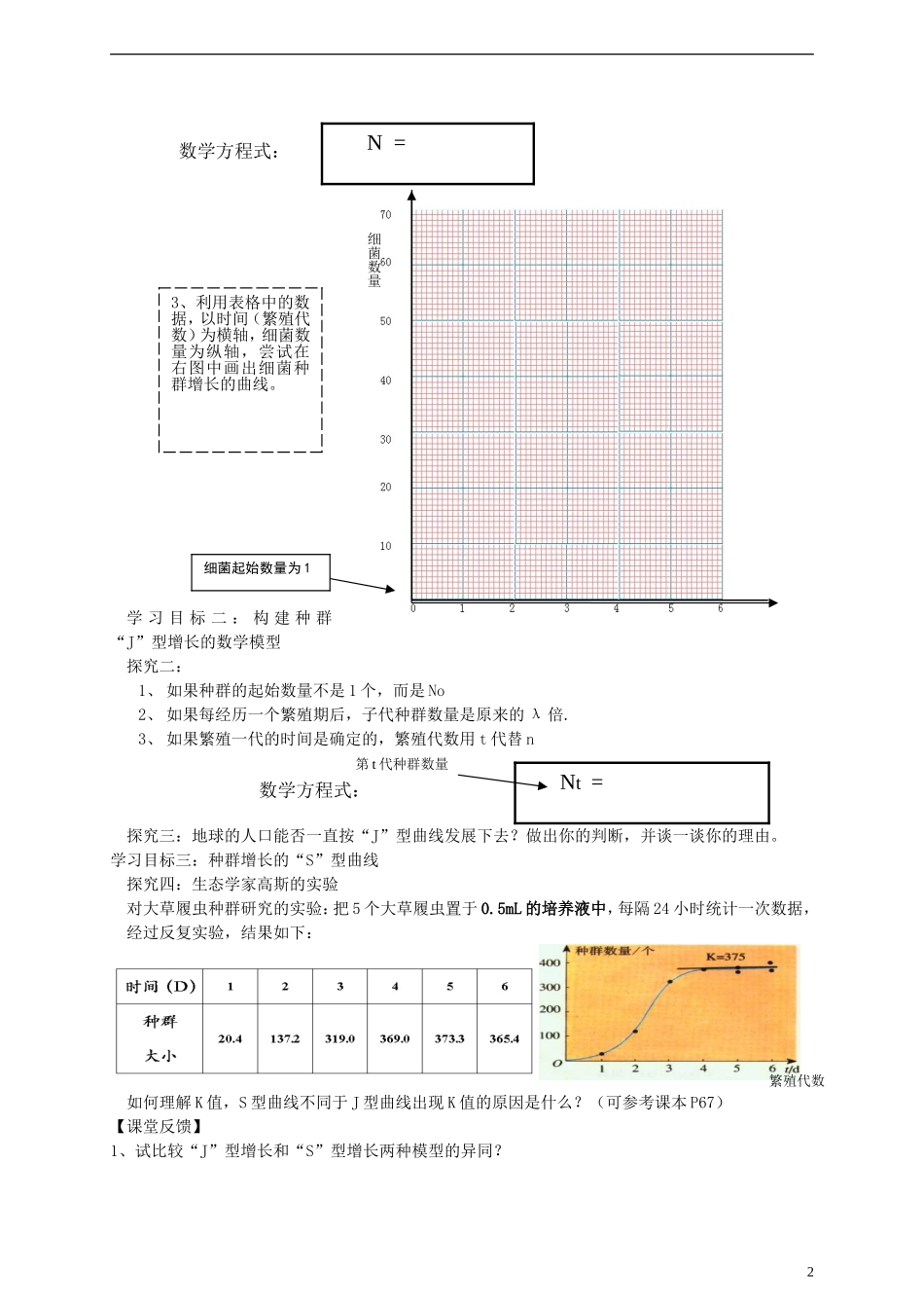 江西省宜春市宜春中学2014年高中生物 4.2 种群数量的变化学案1 新人教版必修3_第2页