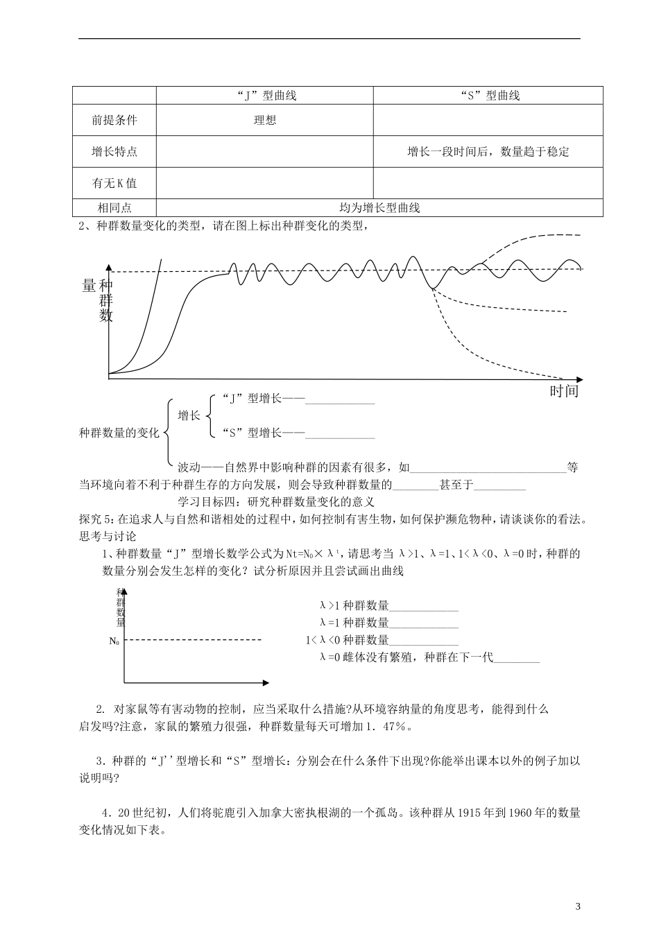 江西省宜春市宜春中学2014年高中生物 4.2 种群数量的变化学案1 新人教版必修3_第3页