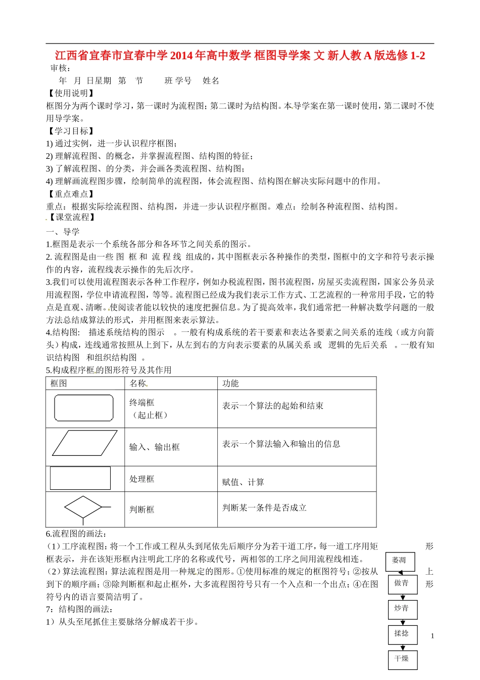 江西省宜春市宜春中学2014年高中数学 框图导学案 文 新人教A版选修1-2_第1页