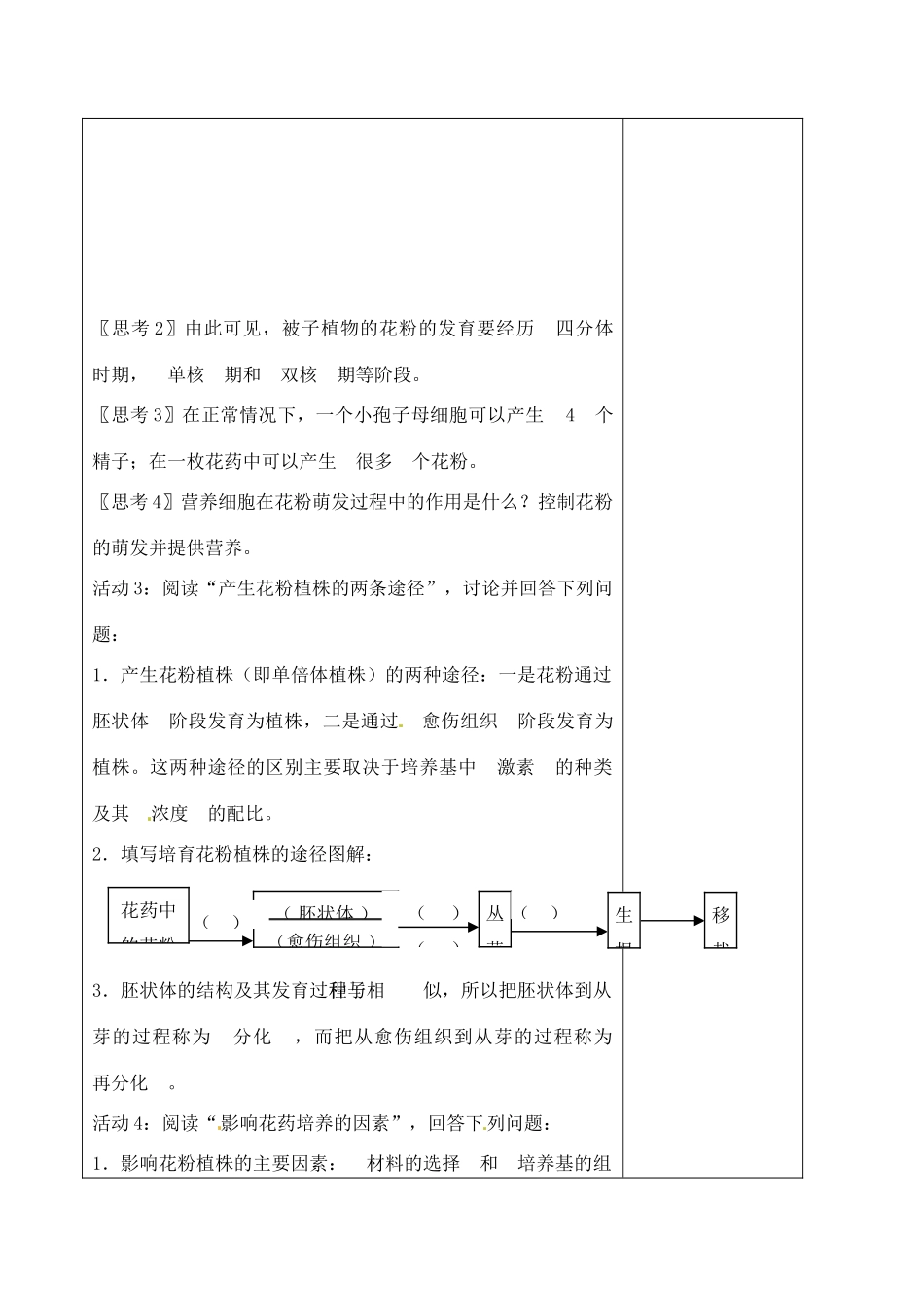 河北省石家庄市第三十一中学2014年高中生物 3.2月季的花药培养教案 新人教版选修1_第3页