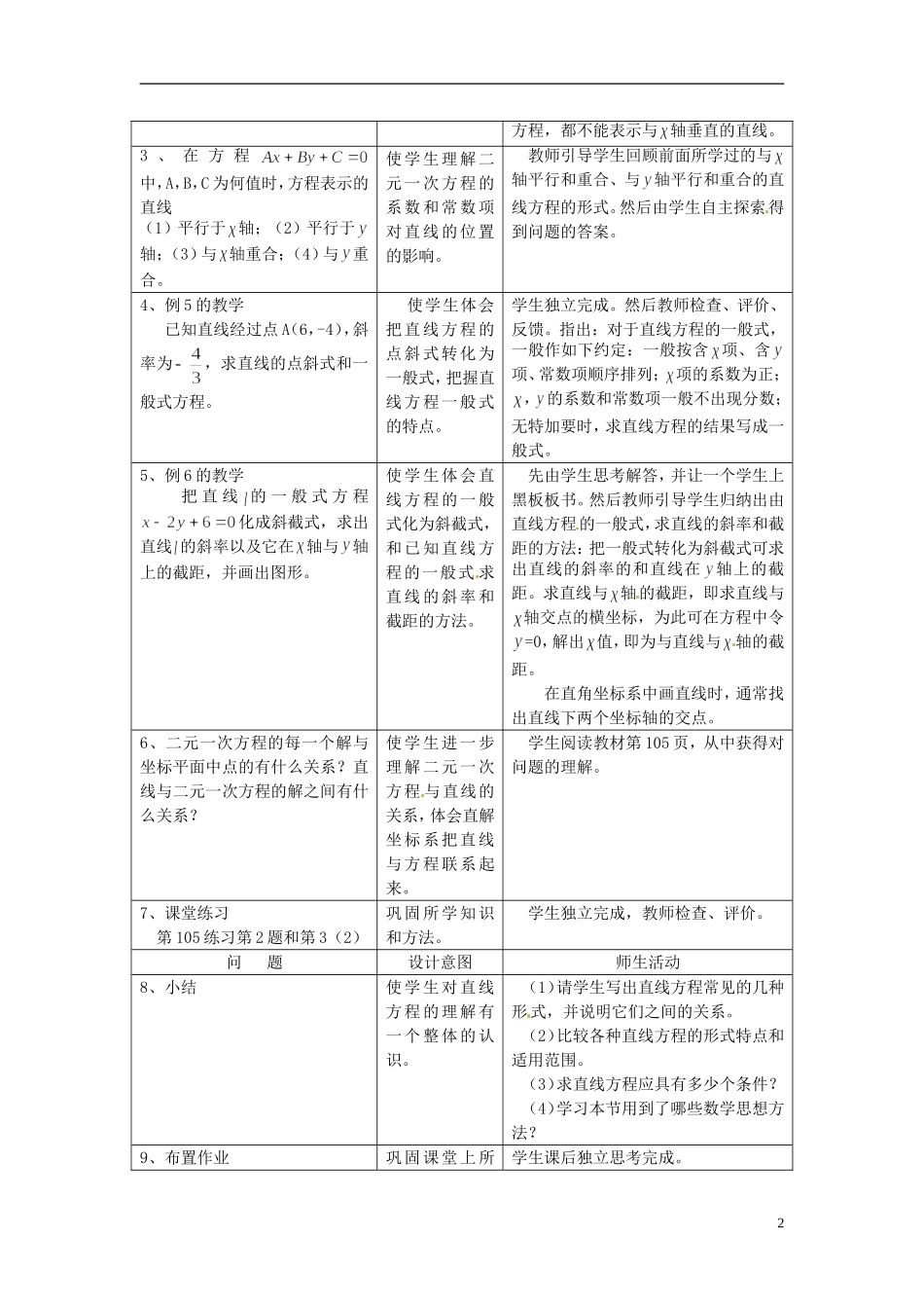 河北省容城中学高中数学《3.2.3 直线的一般式方程》教案 新人教A版必修2_第2页