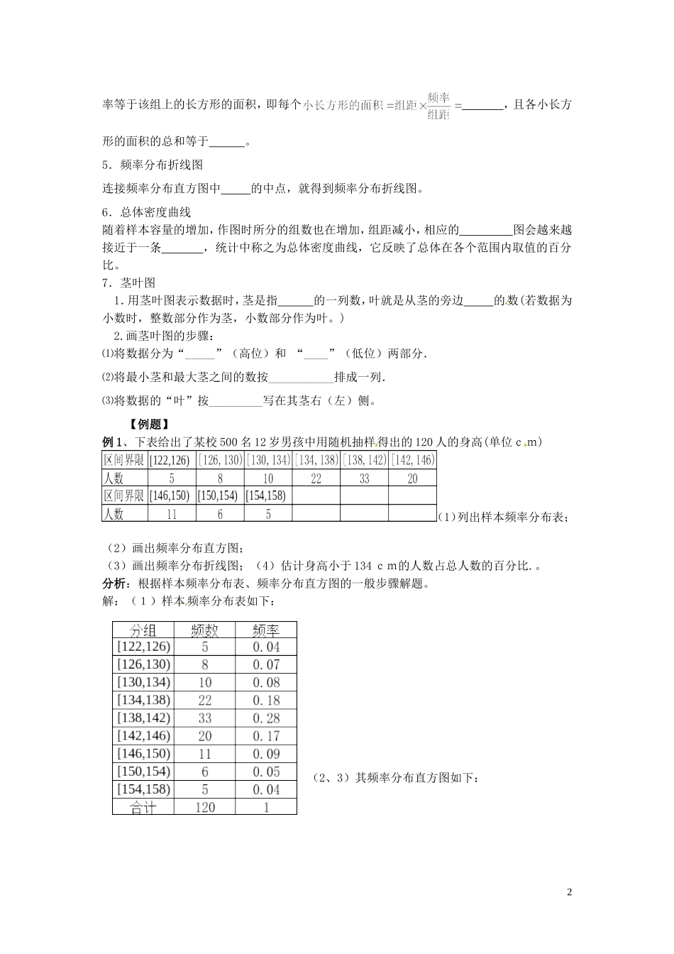 河北省唐山市开滦第二中学高中数学 2.2.1用样本的频率分布估计总体频率分布学案 新人教A版必修5_第2页