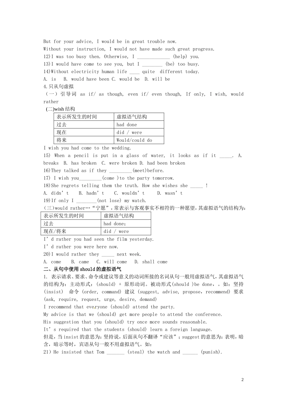 河北省唐山市开滦第二中学高中英语 Unit 2 Poems 语气 虚拟语气导学案 新人教版选修6_第2页