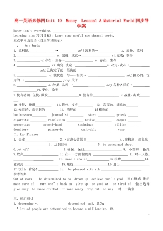 河南洛阳高中2013-2014学年高中英语 Unit 10 Lesson 1 A Material World单词词组导学案 北师大版必修4