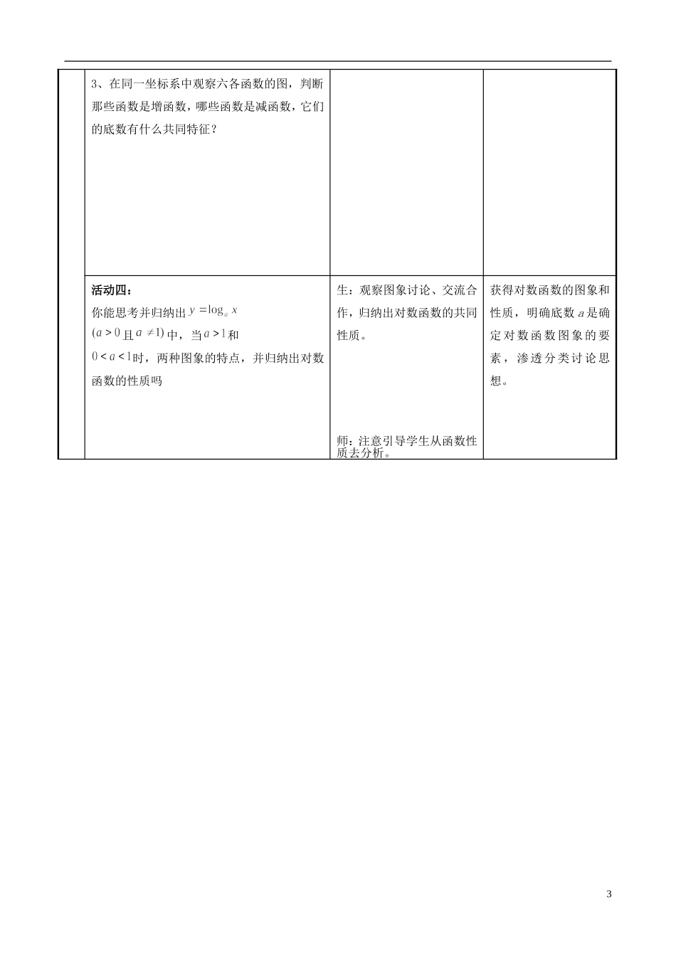河南省2014年高中数学 对数函数及其性质教学设计及说明 新人教A版必修1_第3页