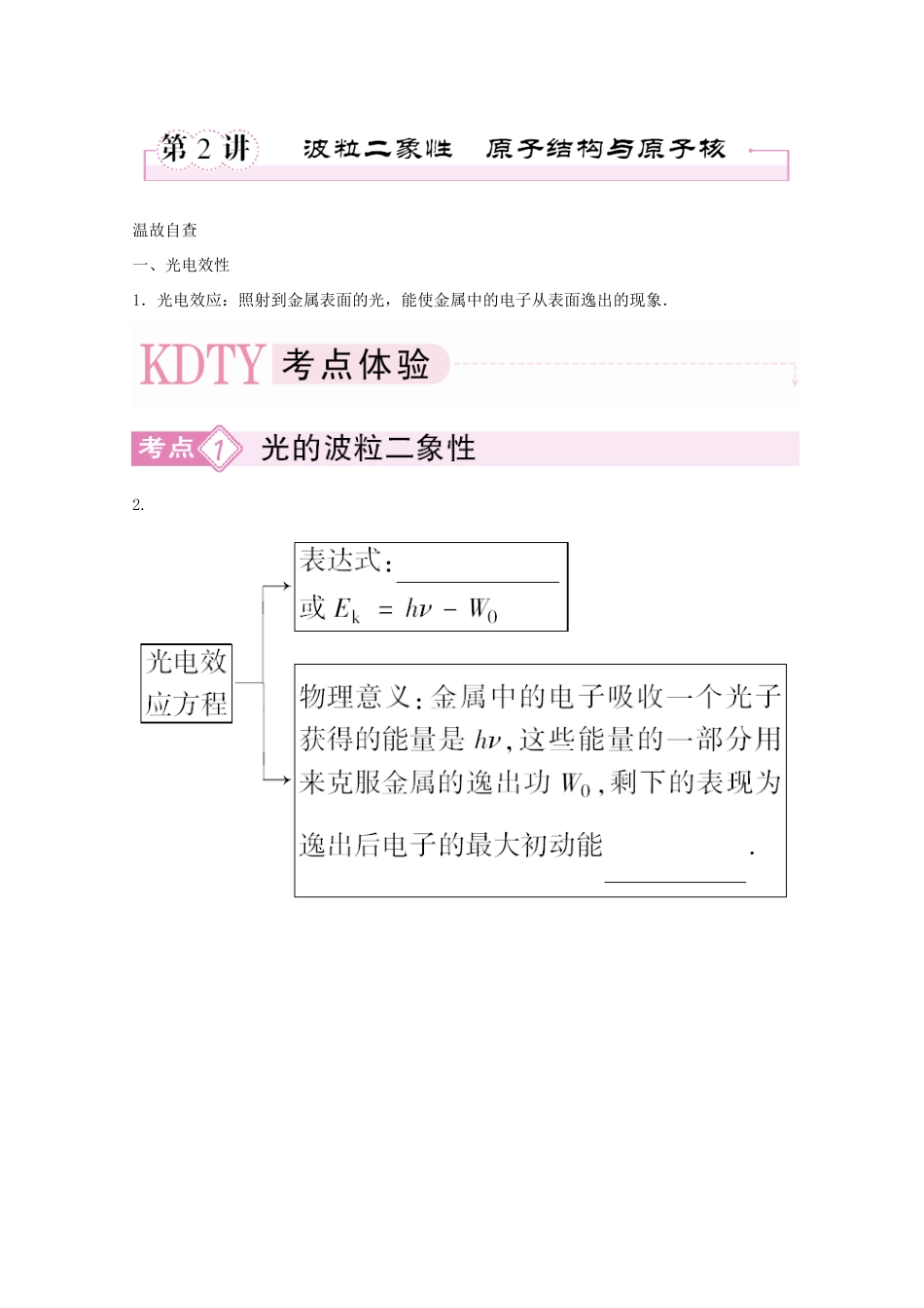 河北正定中学2011高考物理总复习 3-5-2波粒二象性原子结构与原子核讲义_第1页