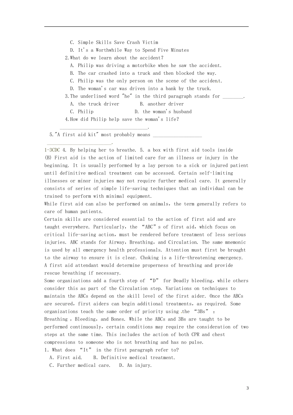 河北省唐山市开滦第二中学高中英语 Unit5 First aid 第3课时导学案 新人教版必修5 _第3页