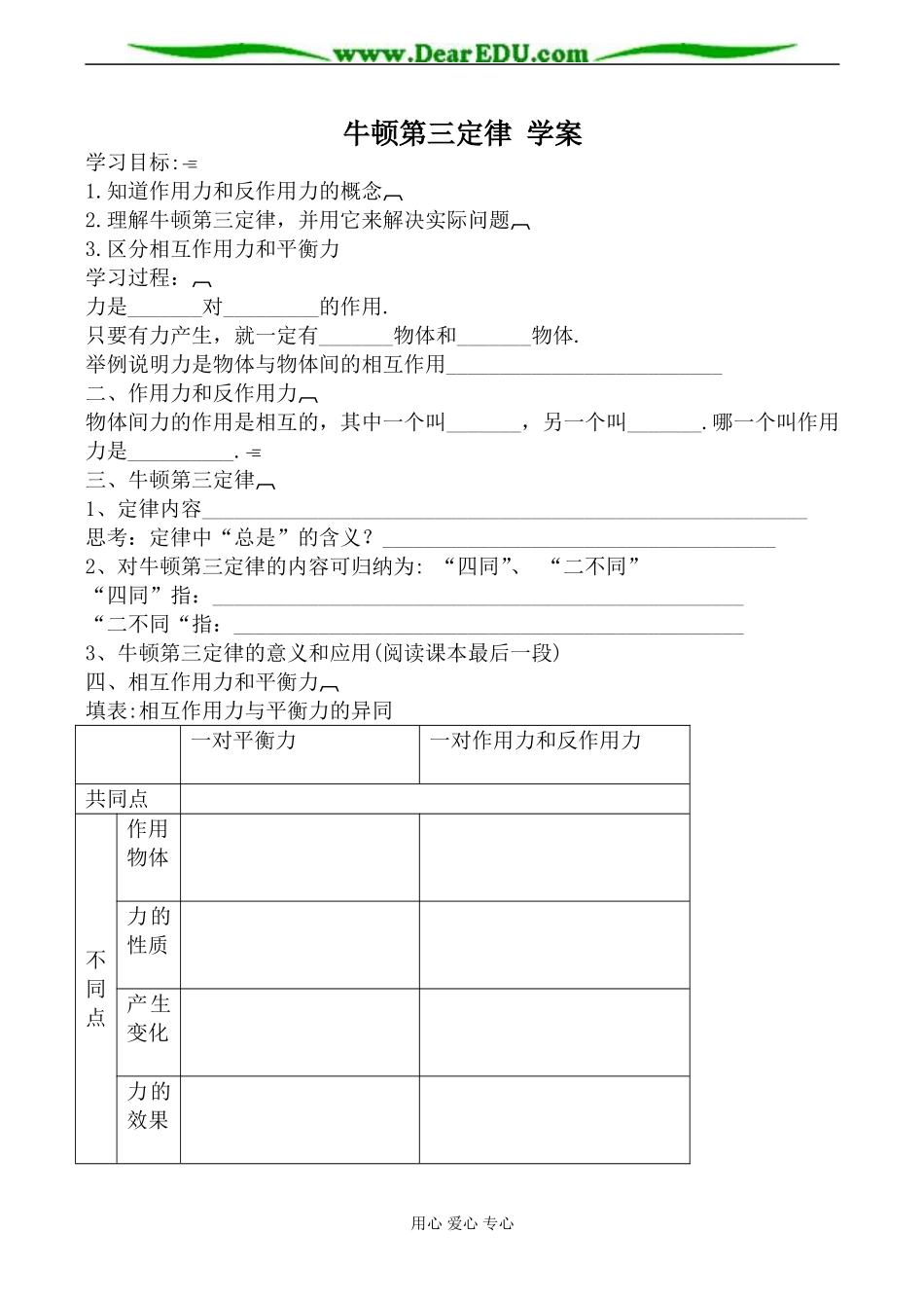沪科版必修1高中物理牛顿第三定律 学案_第1页