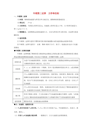 河南省洛阳市第十九中学2014高考物理一轮复习讲义 牛顿第二定律  力学单位制