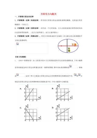 河南省洛阳市第十九中学2014高考物理一轮复习讲义 万有引力与航天