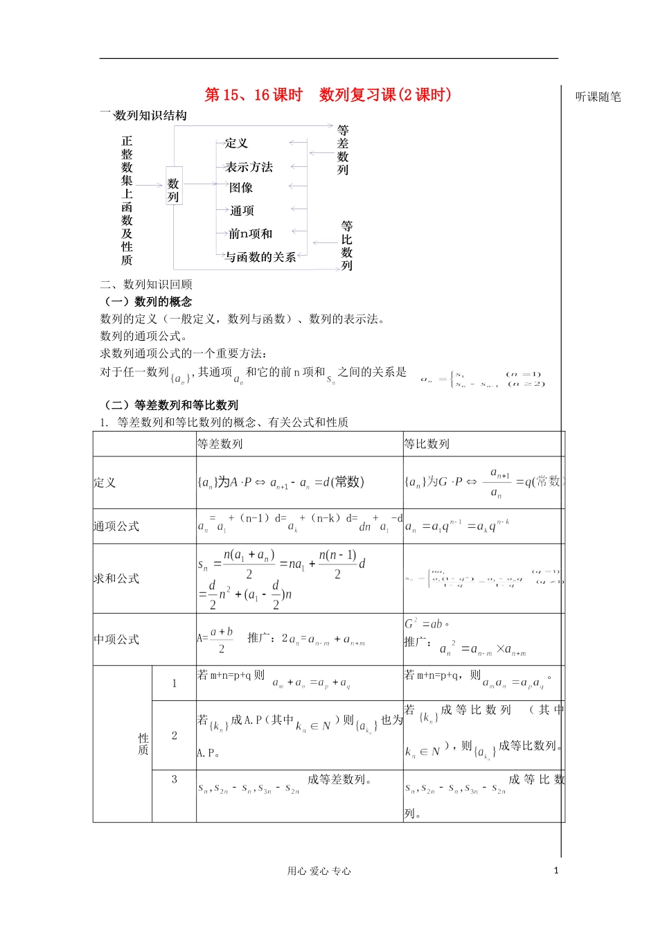 河南省安阳县高中数学最新学案 第2章 第15、16课时 数列复习课（教师版） 新人教A版必修5_第1页