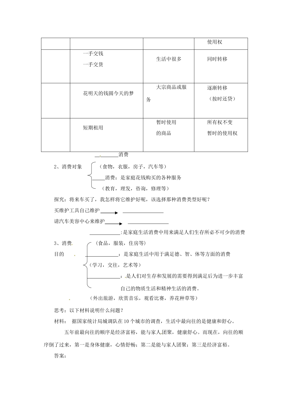 河北省唐山市迁西县新集中学高一政治《消费及其类型》 学案_第3页