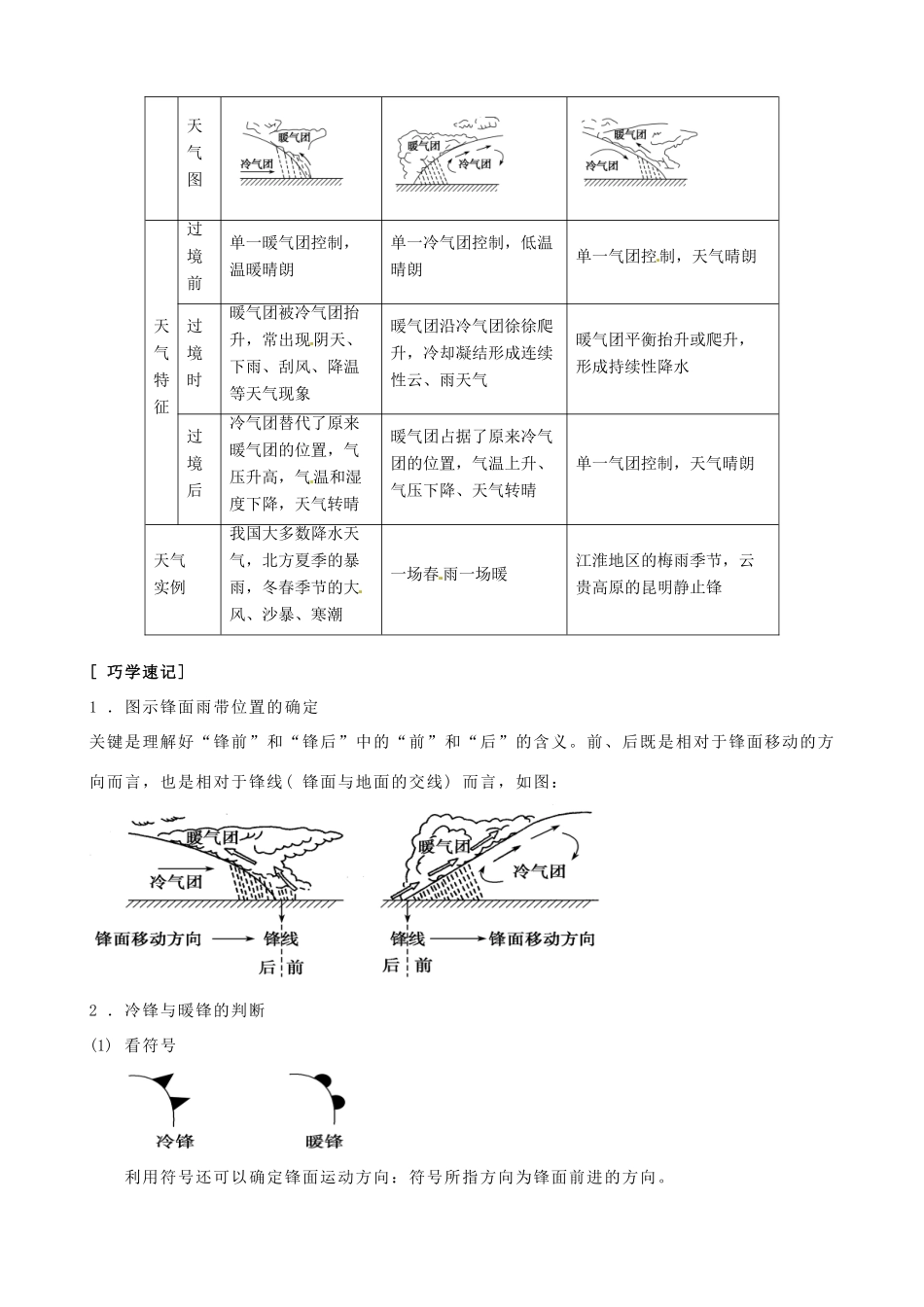 河南省焦作市沁阳一中2014年高中地理 2.36常见的天气系统导学案 新人教版必修1_第3页