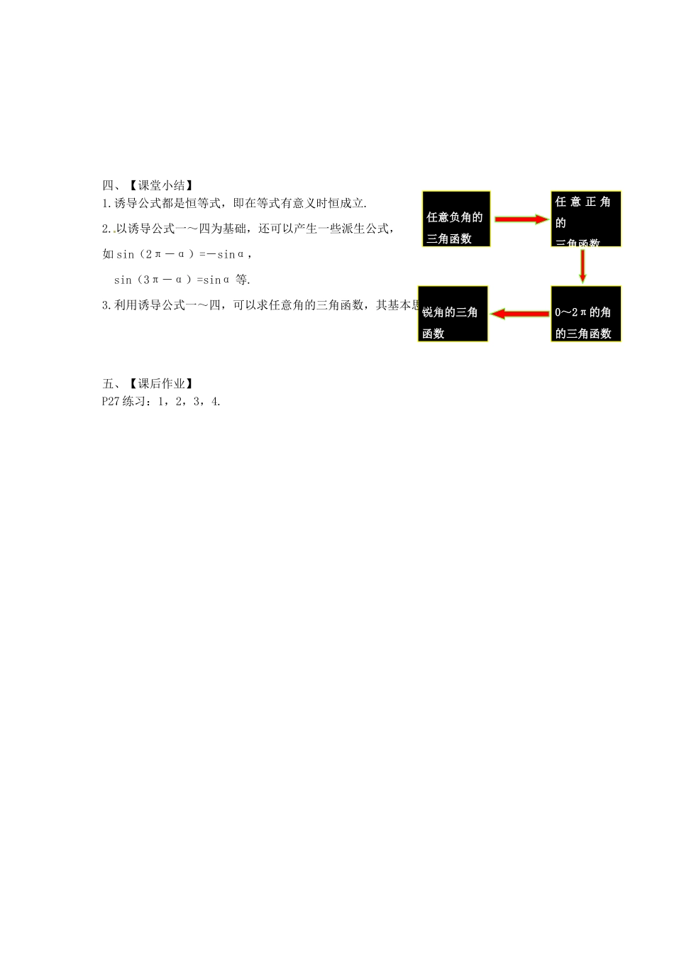 河南省淇县2011-2012学年高一数学下学期 1.3.1《三角函数的诱导公式（1）》导学案 沪教版_第3页