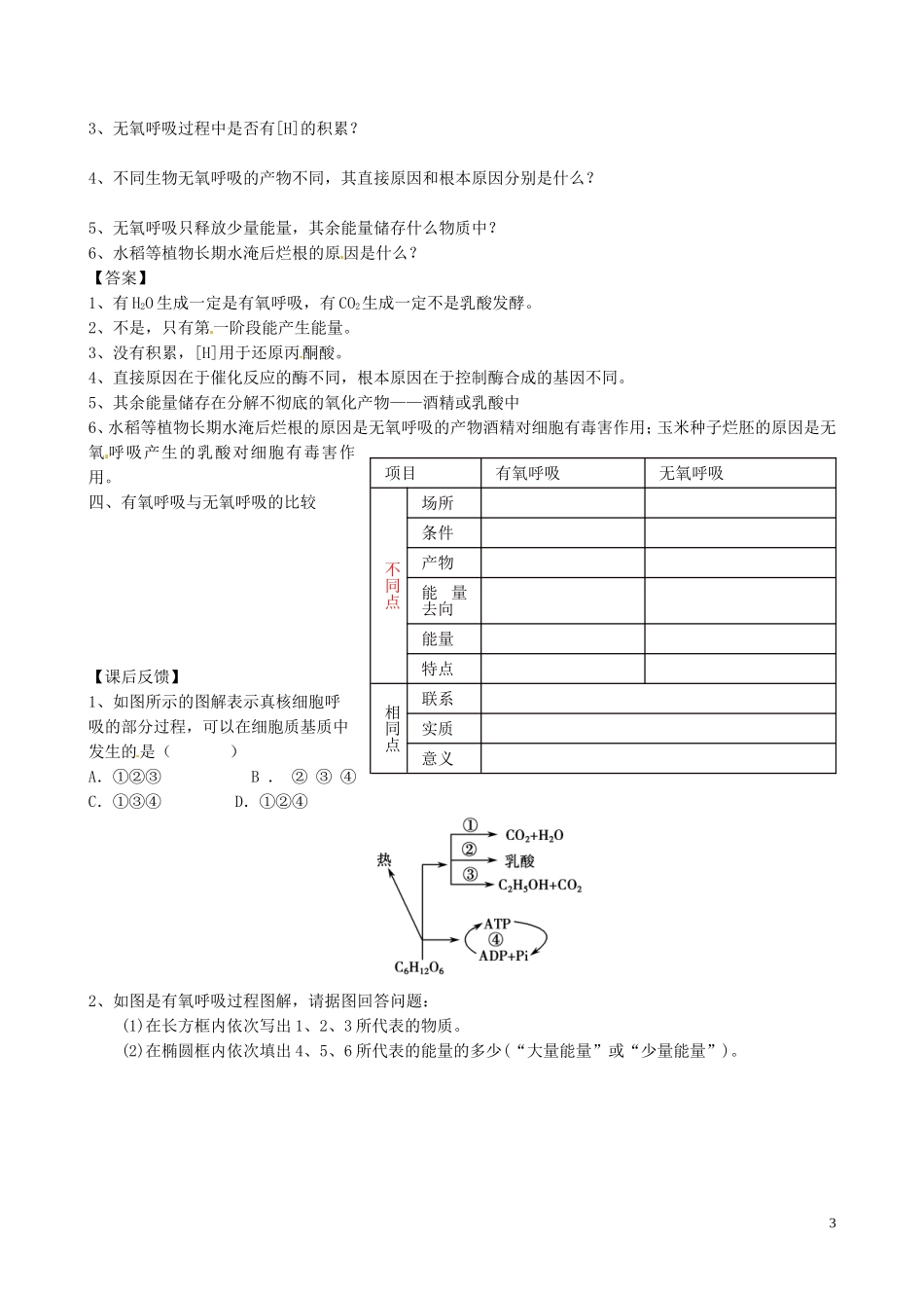 河南省焦作市沁阳一中2015版高中生物 5.3细胞呼吸（第1课时）导学案 新人教版必修1_第3页