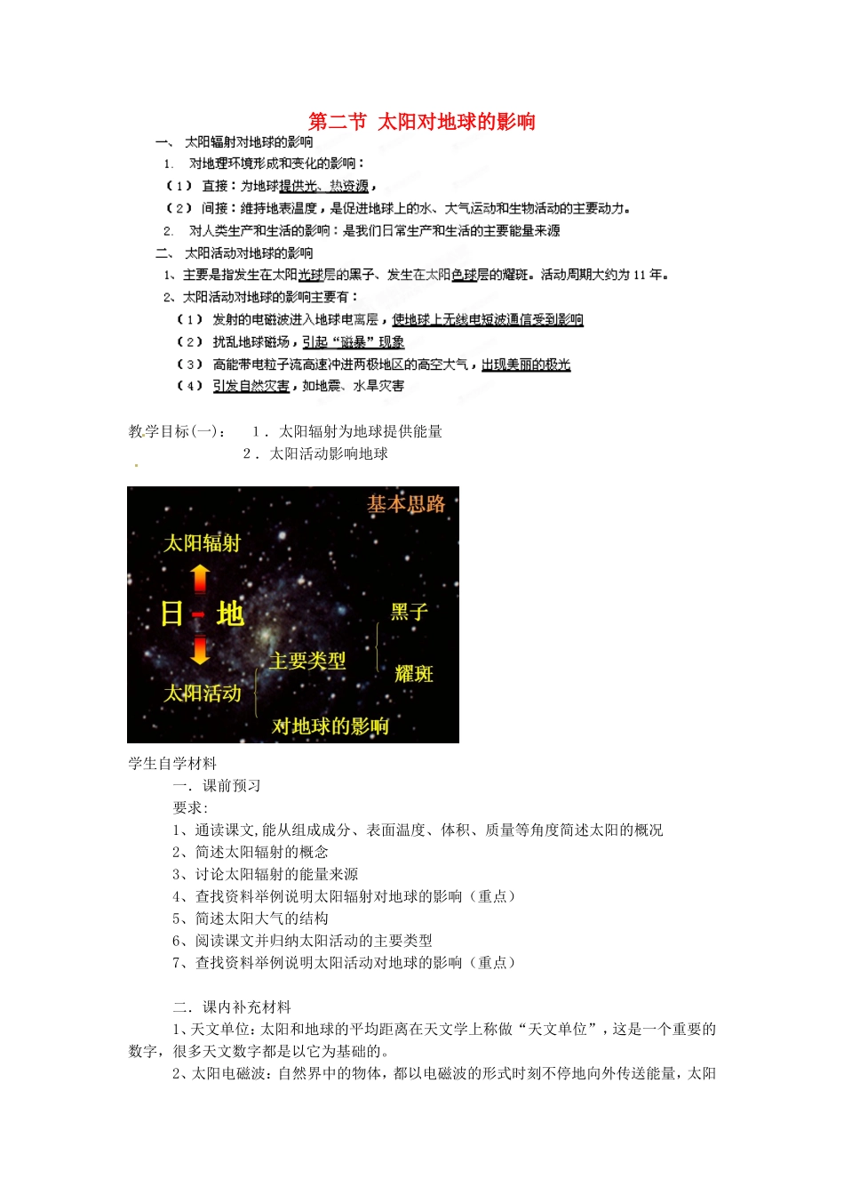 河南省通许县丽星中学2014高中地理 1.2 太阳对地球的影响教案 新人教版必修1_第1页