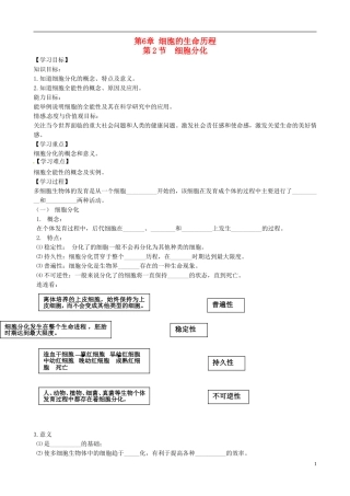 河南省焦作市沁阳一中2015版高中生物 6.2细胞分化导学案 新人教版必修1