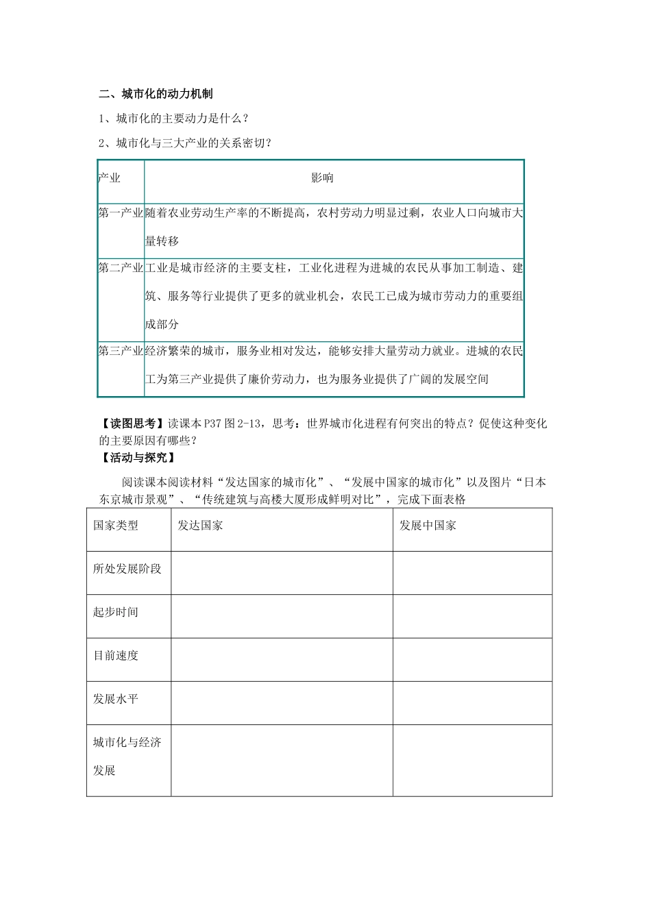 河南省淇县高级中学2011-2012学年高一地理下学期2.2《城市化过程与特点》导学案 新人教版_第2页