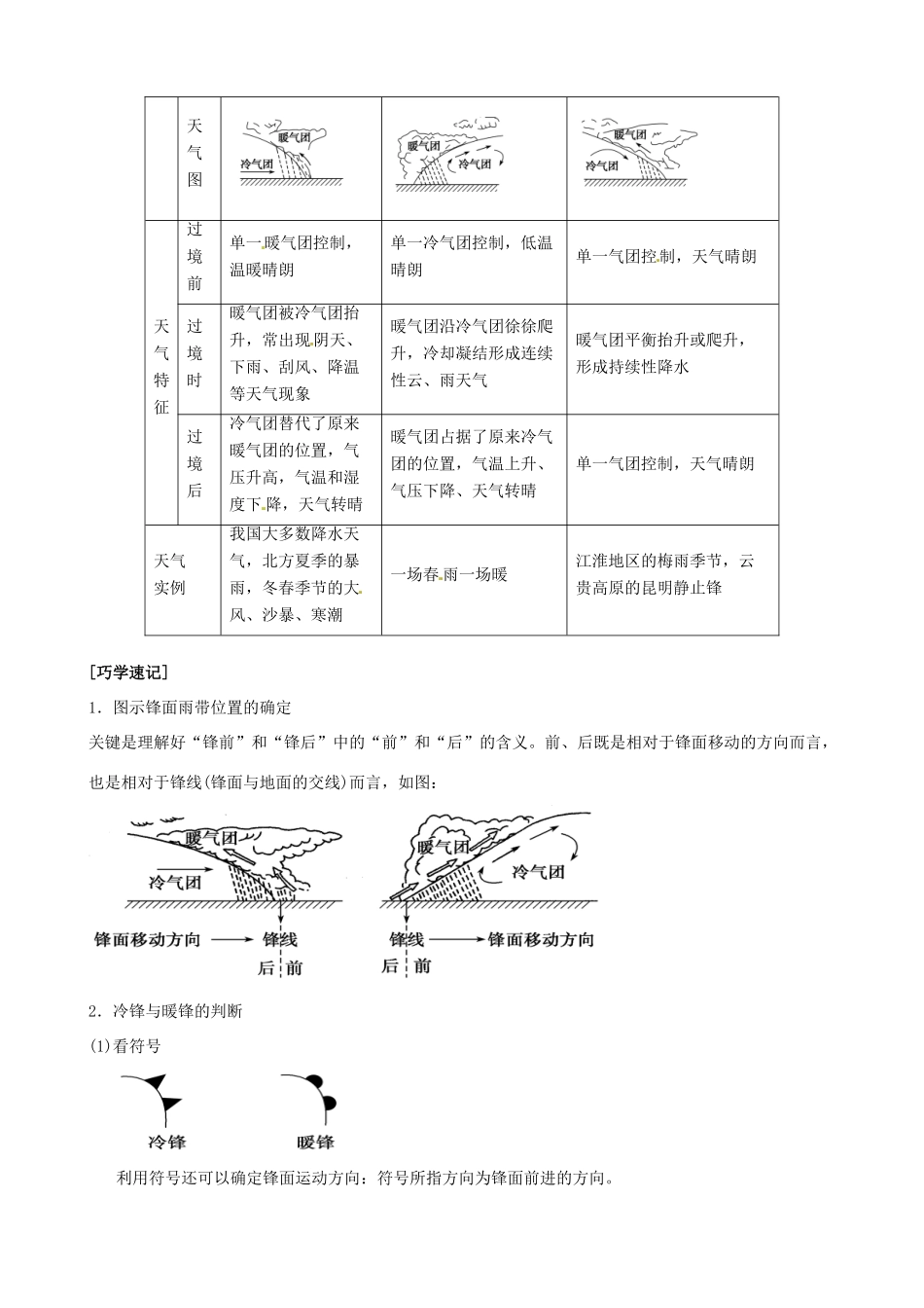 河南省沁阳市第一中学2013-2014学年高中地理 2.3常见的天气系统导学案 中图版必修1_第3页