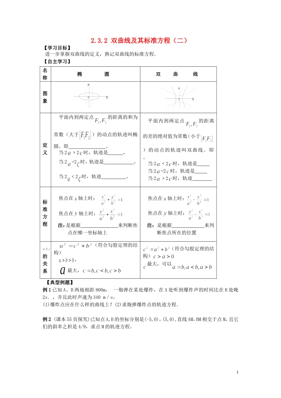 河南省师范大学附属中学2014高中数学 2.3.2 双曲线及其标准方程（二）学案 文 新人教A版选修1-1_第1页